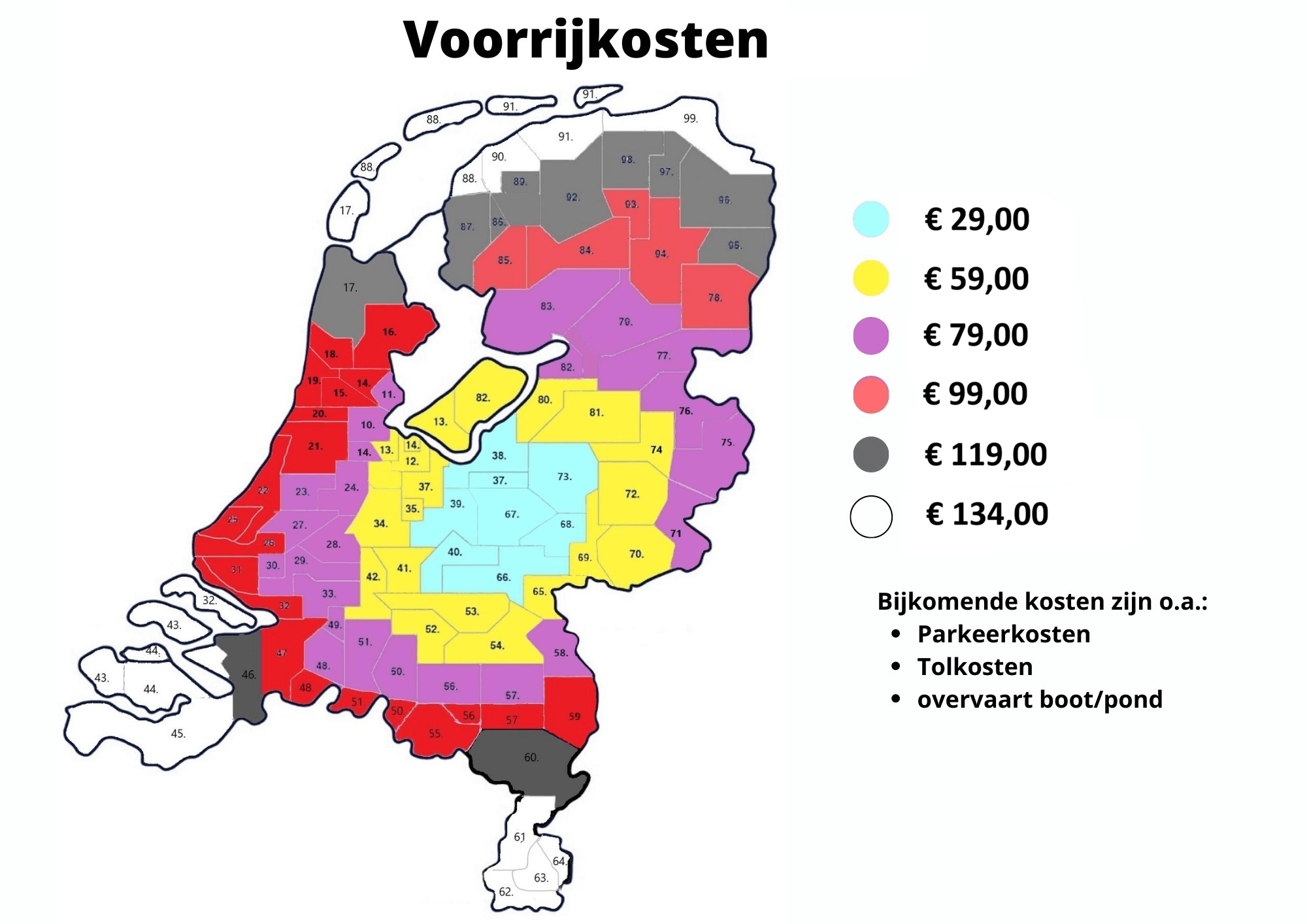 Voorrijkosten 2026 Snel Airco's — overzichtskaart per afstand