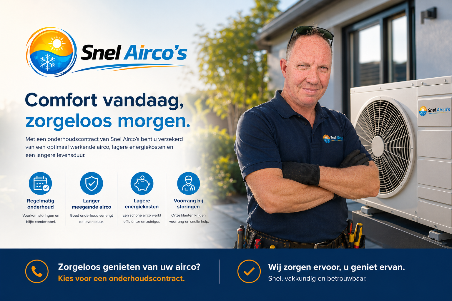 Monteur voert onderhoud uit aan een airco-buitenunit